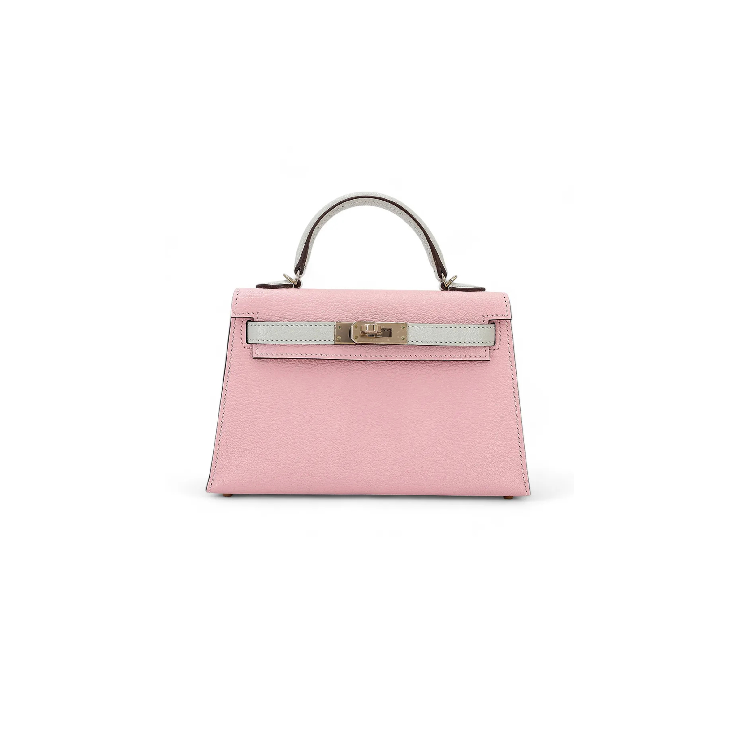 HERMÈS MASTER MINI KELLY II GOATSKIN CHERRY BLOSSOM PINK MILKSHAKE PLATINUM BUCKLE (19*12*5.5cm) 